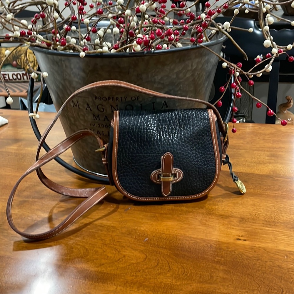 VTG DOONEY & BOURKE Marble Black/Tan LEATHER Green Tag Bag